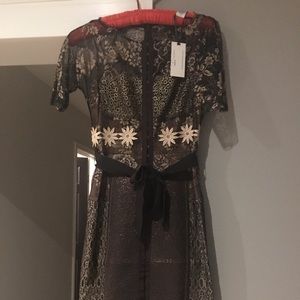 Byron Lars brown & gold shimmer sheath dress NWT